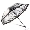 Umbrellas Transparent Umbrella Women Rain Three-fold Thick Plastic Clear Lace Parasol Fashion Girls Umbrella R230705