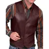 Heren Vesten Leren Vest V-hals Singlebreasted Westerse Mouwloze Mannen Vest Motorcycle Biker Jacket Club Chopper 230705