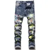 Marque noire brodée à fermeture éclair à fermeture à glissière Street Wear Skinny Hip Hop Alphabet Men's Pant's Ripped Jeans