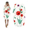 Robes décontractées pour femmes poche chauve-souris à manches longues femme vêtements mode grande taille dames vêtements Midi femme robe plante fleurs CT