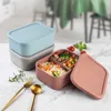 Dinnerware Sets 700ml Compartments Lunch Box Silicone Home Travel Camping Hiking Picnic Container Reusable Lunchbox Adults Blue