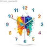 Horloges murales Aquarelle Dent Peinture Imprimer Horloge Murale Clinique Mur Art Non Coutil Montre Murale Orthodontiste Dentiste H0922 Z230706