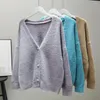 Women's Sweaters 2023 Autumn Winter Plush Low Neck Single Breasted Cardigan Top Loose And Thin Solid Color Long Sleeved Sweater