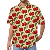 남자 캐주얼 셔츠 레트로 체리 느슨한 셔츠 맨 비치 빈티지 과일 프린트 하와이 그래픽 짧은 슬리브 참신 대형 블라우스