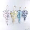 Umbrellas Long Floral Flower Umbrella for Lady Girl Embroidery Sunshade Curved Handle Straight Holiday Beach Umbrella for Women R230705