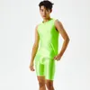 Herren-Badebekleidung, sexy, silberfarben, glänzend, eng, transparent, Tank-Top, Fünf-Punkte-Unterwäsche, Öl, Fitness-Shorts, glattes Schwimmen, Yoga-Set, Übergröße, 230705