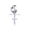 Pendurado Lustre Hipoalergênico Aço Inoxidável Cruz Brincos Estrela Masculino Punk Piercing Falso Clipe Em Argola Para Mulheres Jóias da Moda Dhgz8