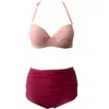 Roupa de banho feminina 2023 sexy push up sólido rosa e vermelho conjunto de biquíni feminino vintage maiô praia biquíni maiô plus size