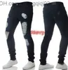 Men's Jeans Mens Solid Color Distressed Biker Cool Jeans Fashion Slim Ripped Washed Pencil Pants Men Jean Male High Street Z230711