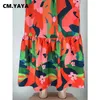 CM YAYA Femmes Plus La Taille Automne Spaghetti Sangle Volants Ourlet Lâche Maxi Longue Floral Feuille Imprimer Mode Fête Mince Robe 230704