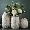 Vases European Gilded Ceramic Hydroponic Vase Creative Marble Pattern Flower Arrangement Living Room Crafts Home Decor Furnishings