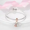 För Pandora Charms Authentic 925 Silver Pärlor Dangle Charm Pendant Heart Shape Leather Maple Rose Gold Bead