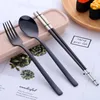 Dinnerware Sets 4pcs Stainless Steel Chopsticks Spoon Tableware Set Portable Gift Box For Kids School Travel Picnic Kitchen Cutlery Dinner