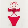 ملابس السباحة للسيدات Red Cut Out Halter Swimsuit من قطعة واحدة للنساء Sexy Charpstring Monokini 2023 شاطئ البستحام بدلة السباحة A59