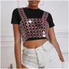 Women'S Tanks Camis Womens Sexy Manualwork Acrylic Camisole Sleeveless Low Cut Tops For Women 2023 Flower Harness Top Chainmail Pa Dhibj