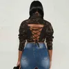Damenjacken Sexy rückenfreie Schnür-Tarnung abgeschnittene Jacke Frauen Revers Langarm Casual Safari Mantel 2023 Sommer Y2K Kleidung
