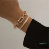 Conjunto de pulseira de fivela tipo tendência de moda de corrente plana com sabor de metal hip hop