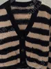 女性のニットレディースヴィンテージストライプアルパカカーディガン早春手かぎ針編み女性 V ネック長袖シングルブレストスリムフィットセーター