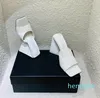 Moda dama sexy zapatillas diseñador cabeza cuadrada sandalias de tacón alto blanco y negro todo-fósforo cuero de fondo ancho antideslizante mujeres