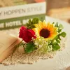 Decorative Flowers Yellow Silk Sunflower Rose Artificial 1 Bouquet Wedding Flower For Home Office Party Garden El Decoration