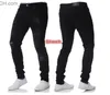 Men's Jeans Mens Solid Color Distressed Biker Cool Jeans Fashion Slim Ripped Washed Pencil Pants Men Jean Male High Street Z230711