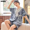 Kadın pijama 2023 moda genç kızlar için yaz pijamaları kawaii ayı baskı yumuşak pamuk kimono yay süs pijamas bayan