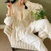 Женская одежда для сна Женская принцесса высококачественная двойная крапевая ткань пижама наборы топ -брюки. Стиль пижамы в стиле