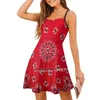 Vestidos casuales Bandana-Red Sweet Summer Sling Mujeres coreanas Sexy Sundress Bandana Red Cowboy Southwestern Western Back