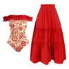 Costumi da bagno da donna Donna 2023 Costume da bagno intero stile coreano a petto con salviette Costume intero con stampa floreale di simulazione Gonna rossa principessa