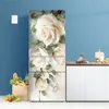 Films Selfadhesive Sticker on the Fridge Door Cover Decorative Film Kitchen Refrigerator Wallpaper White Flower Decal Green Full Wrap