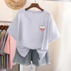 女性のプラスサイズ Tシャツ Tシャツ綿 100 L6XL Tシャツ半袖女性トップ夏のハートプリント V ネック特大シャツ 230705