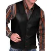 Heren Vesten Leren Vest V-hals Singlebreasted Westerse Mouwloze Mannen Vest Motorcycle Biker Jacket Club Chopper 230705