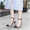 Dress Shoes Consice Black Suede Pointed Toe High Heel Ankle Wrap Buckle Strap PVC Pumps Shallow Cut-out Heels Drop Ship