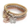 Charm Bracelets 3Colors/Set Crystal Tree Of Life For Women Heart Crown Skl Elephant Key Lock Owl Elastic Bangle Fashion Jewelry Gift Dh20A