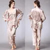 Women's Sleepwear Women 3 Pieces And Men Robe Satin Silk Couple Pajamas Set