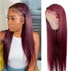 Burgundy 13x4 HD Transparent Human Hair Wigs 99J Straight Lace Front Wig For Women Pre Plucked Lace Closure Wig