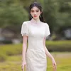 Ethnische Kleidung Transparent Verbesserte Cheongsam Stickerei Lose Ärmel Sexy Vintage Kleid Schlanke Hochzeitskostüme Qipao S bis XXL