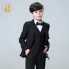 Garnitury wiosna jesień formalne czarne garnitury na wesela zestaw dla dzieci Party Host kostium dla dzieci marynarka kamizelka spodnie 3 sztuk hurtownia odzieżyHKD230704