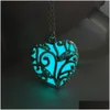 Lockets Glow In The Dark Essentials Necklace Openwork Flower Heart Aromatherapy Oil Diffuser Pendant Necklaces For Women Fashion Dro Dhbdl