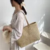 Shoppingväskor 2023 Summer Beach Straw Damväska Stor kapacitet Shopper Tote Kvinnor Pure Color Shoulder Makeup Casual Kvinnlig Handväska Handväska 230704