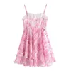 Abiti casual YENKYE Sweet Women Pink Floral Print Sexy Sling Mini abito senza maniche femminile A-line Mini abiti estivi Holiday Robe J230705