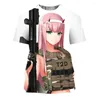 Magliette da donna 2023 Estate Donna Moda Sexy Tee Anime Darling In The Franxx 3D Print Tees Ragazza matura Hip Hop Tops Zero Two Hentai