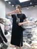 Повседневные платья Женщины мультипликационные черные миди -платья свободная летняя футболка одежда Женская хараджуку Вестидос 2023