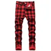 Jeans pour hommes hommes rouge Plaid imprimé pantalon mode Slim Stretch Jeans à la mode grande taille pantalon droit 230705