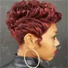 Synthetic Wigs BeiSDWig Black Women's Short Umbrey Burgundy Hairpin African Women's Curled Hairpin Pixie Women's Curled Headwear 230704