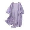 Women's Blouses Summer Ultrathin Solid Casual Cardigan Loose Half Sleeve Pockets Design Irregular Hem Open Front Sunscreen Shawl Coat