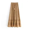 Röcke Boho Damen Hippie Strand Bohemian Leopard Blumendruck Plissiert Langer Rock Hohe Taille Maxi A-Linie Femme Party Wear