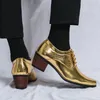 Men's Gold Banquet Dance Wedding Shoes Italian Style High Heel Party Men's Shoes Genuine Leather plus Size Lace up Oxford Shoes