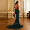 Robes de soirée Sexy vert sirène robe de bal scintillant dentelle balayage Train sans manches plage africaine soirée femme mariage Pageant robe 2023
