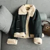 Women's Jackets Winter Motorcyle Basic Plush Outerwear Warm Coat Streetwear Punk PU Jacket Faux Fur For Women